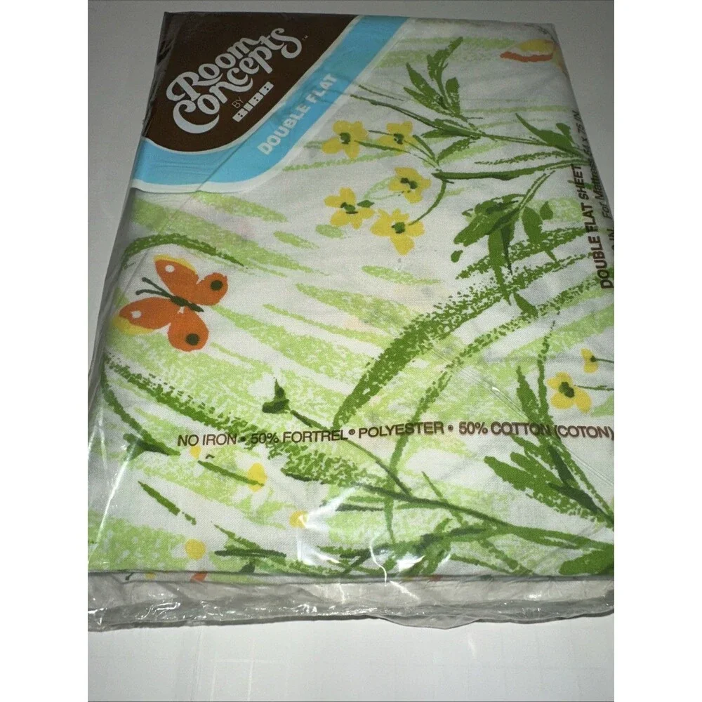 Vintage Room Concepts Bibb Spring Meadow Butterflies Flowers Double Flat Sheet